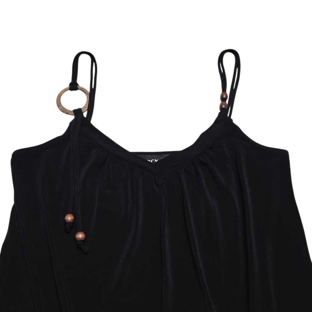 Vintage BCX Top Womens Medium Black Y2K Peplum Cami Beaded Strap V Neck USA Boho - Picture 6 of 12